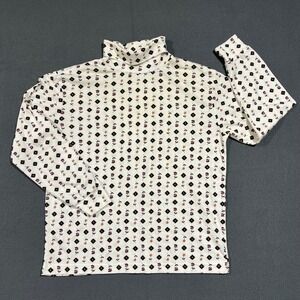 Classic Elements Cream Turtleneck Long Sleeve Top with Black and Burgundy Print